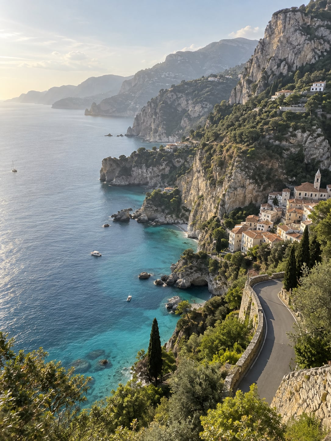 Sunlight on a Mediterranean coastal village